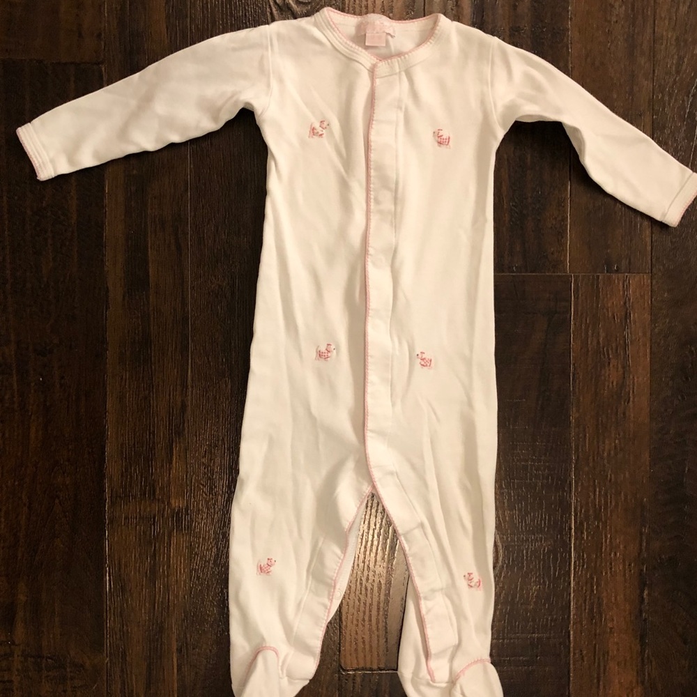 Kissy kissy white and pink dog snap footies 12-18